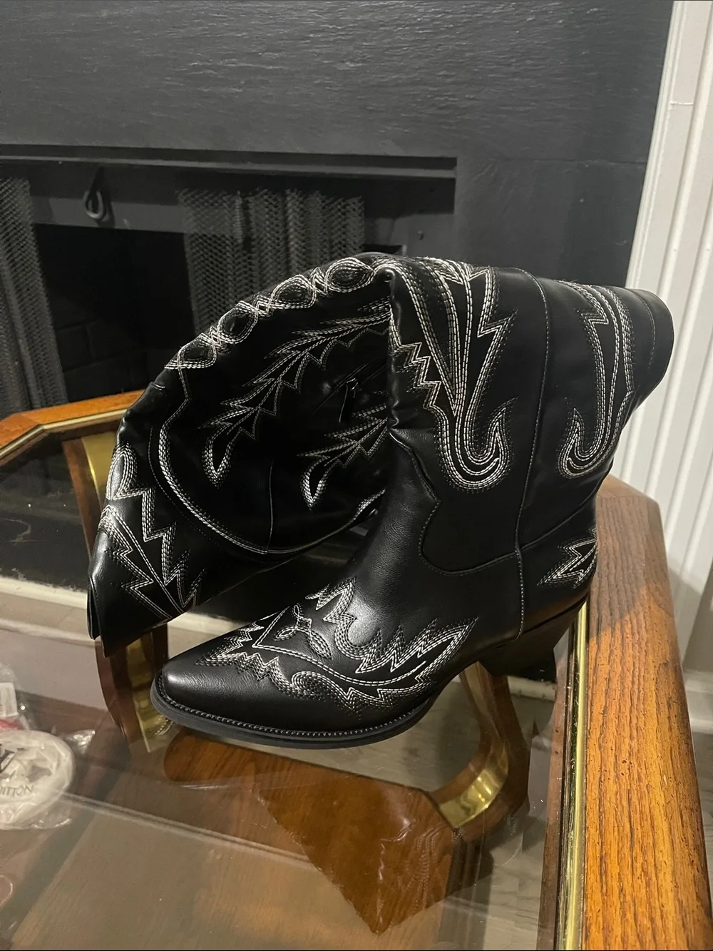 Black Western Embroidered Knee-High Boots